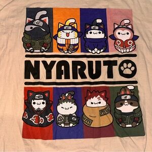 Naruto Large Men’s Nyaruto Cats Tan Graphic Shirt